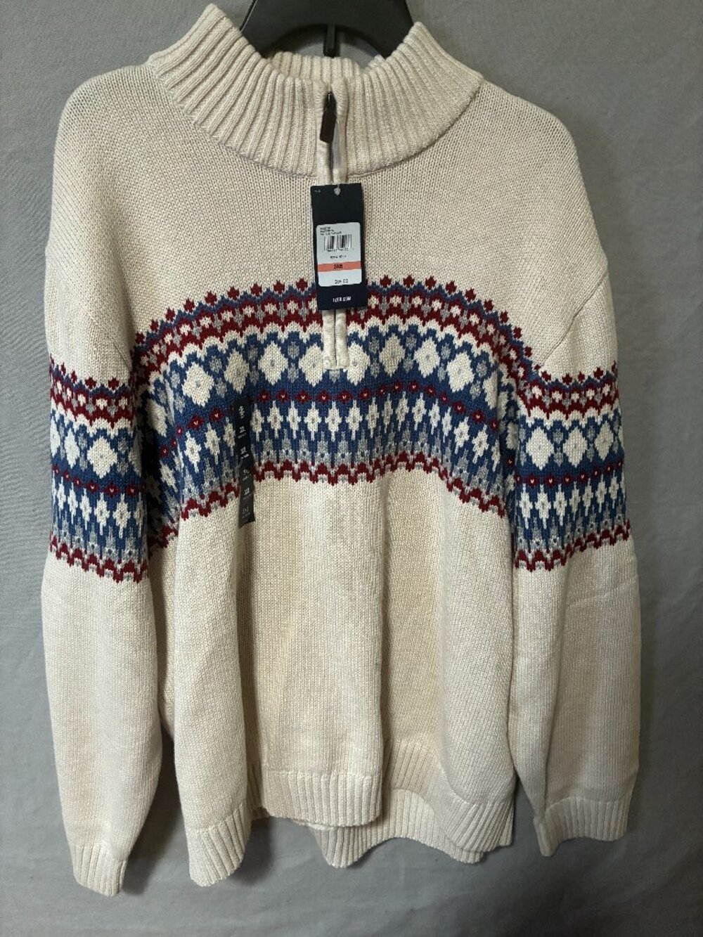 NWT IZOD Men's Fair Isle Quarter-Zip Winter Sweater Size 3XB Cabincore Après-Ski